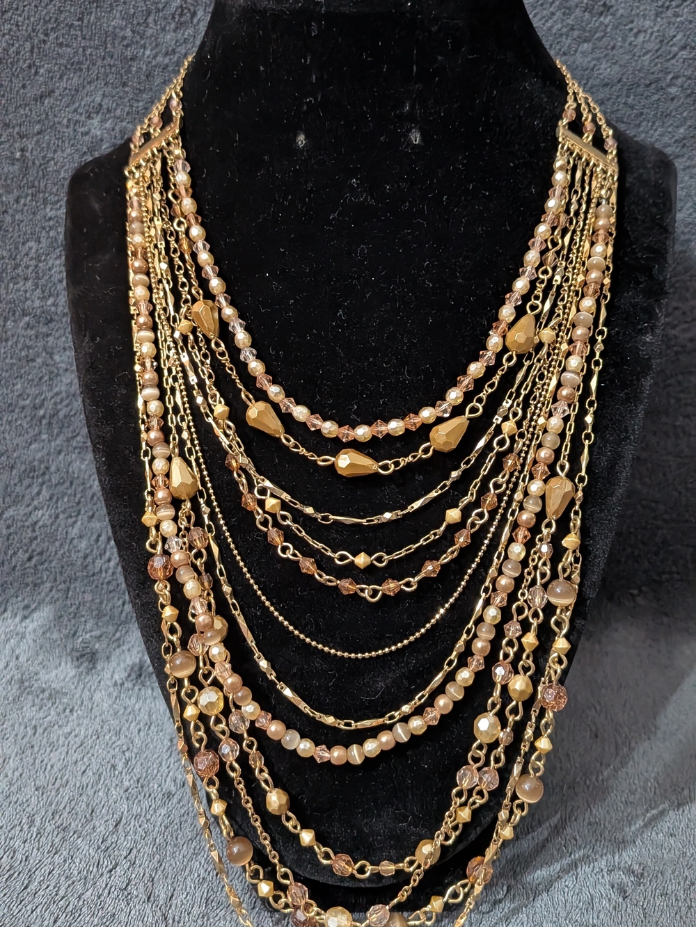 Multi-Strand Gold and Champagne Beaded Women's Necklace